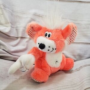 Vintage Neon Orange Mouse Pointing Flipping Bird Plush Stuffed Toy 6 Inch